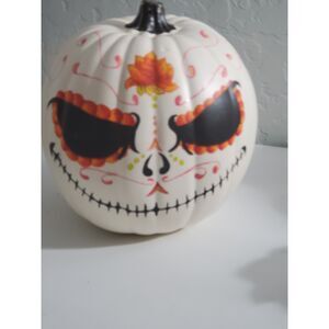 White Pumpkin decorated in the style of a Sugar Skull